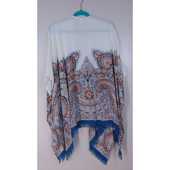 J Jill Paisley Poncho Shawl Womens One Size Open Front Fringe Boho Wrap - Picture 11 of 12